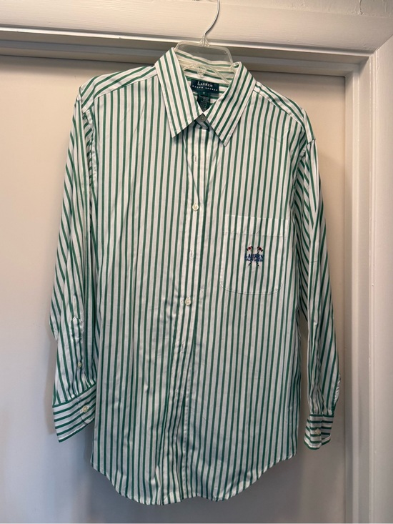 Ralph Lauren Tops - Women’s Ralph Lauren Green and White Vertical Stripe Dress Shirt